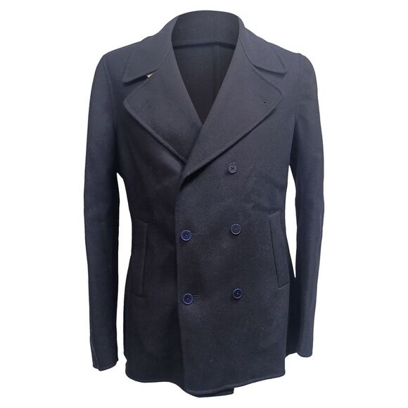 Bottega Veneta Double-Breasted Peacoat in Navy Blue Wool